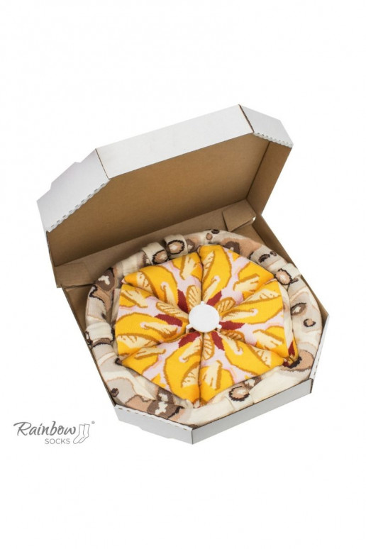 Spalvotos kojinės dėžutėje Pizza 4 poros  Spalvotos kojinės dėžutėje Pizza 4 poros