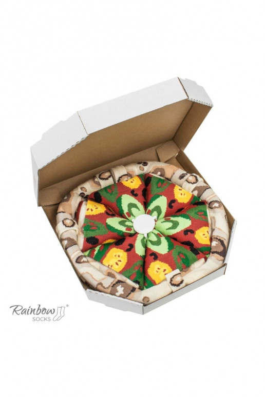 Spalvotos kojinės dėžutėje Pizza 4 poros  Spalvotos kojinės dėžutėje Pizza 4 poros
