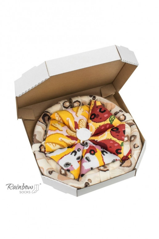Spalvotos kojinės dėžutėje Pizza 4 poros Spalvotos kojinės dėžutėje Pizza 4 poros