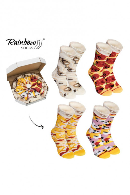 Spalvotos kojinės dėžutėje Pizza 4 poros Spalvotos kojinės dėžutėje Pizza 4 poros