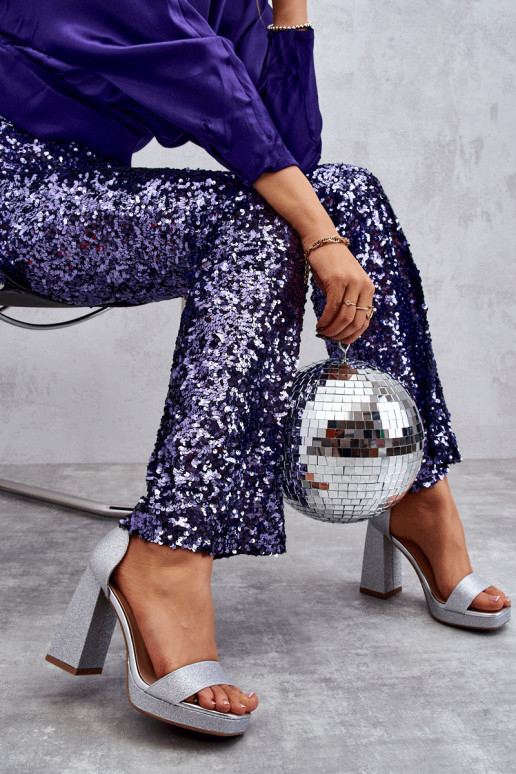 Blizgantys sandalai su plačiu kulnu sidabro spalvos Calmi