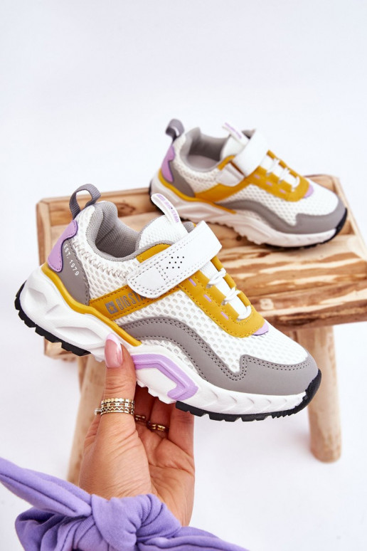 Vaikiški sportbačiai su lipniais užsegimais Big Star JJ374257 Baltos-geltonos spalvos