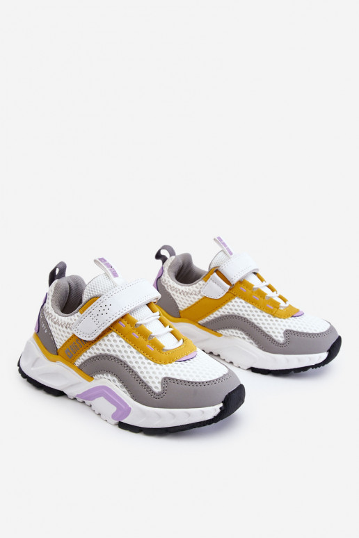 Vaikiški sportbačiai su lipniais užsegimais Big Star JJ374257 Baltos-geltonos spalvos