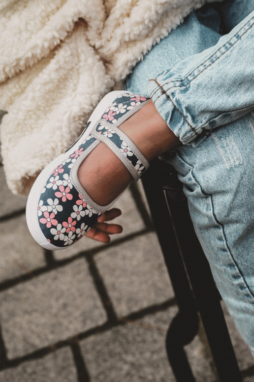 Vaikiškos balerinos su gėlių raštais mėlynos-pilkos spalvos Noah