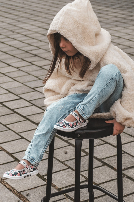 Vaikiškos balerinos su gėlių raštais mėlynos-pilkos spalvos Noah