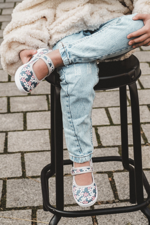 Vaikiškos balerinos su gėlių raštais mėlynos-pilkos spalvos Noah