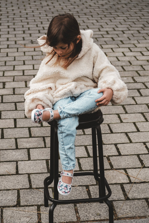 Vaikiškos balerinos su gėlių raštais mėlynos-pilkos spalvos Noah