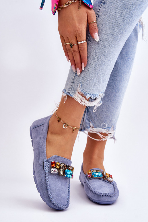 Elegantiški zomšiniai mokasinai su spindinčiomis akutėmis mėlynos spalvos Lucille