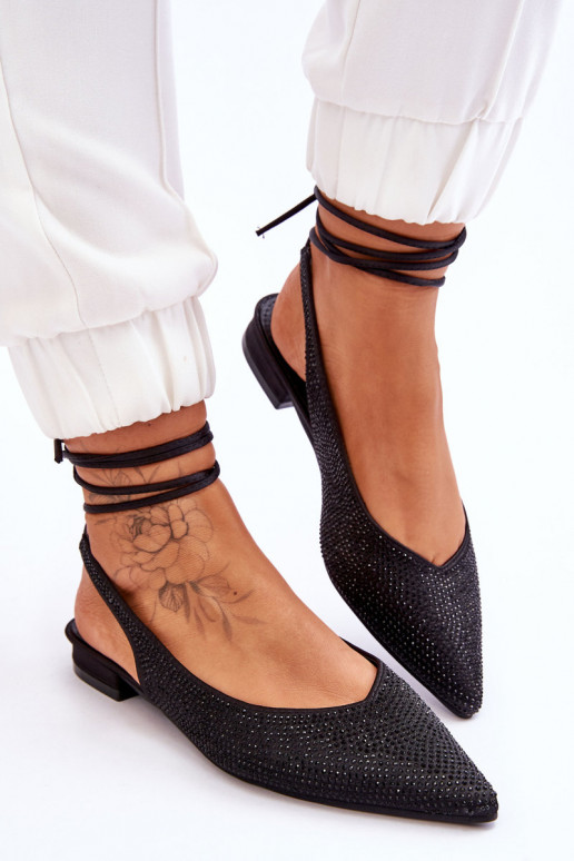 balerinos su kaspinėliais su kniedėmis juodos spalvos Mavis