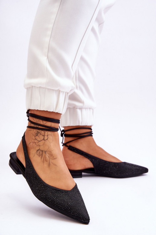 balerinos su kaspinėliais su kniedėmis juodos spalvos Mavis