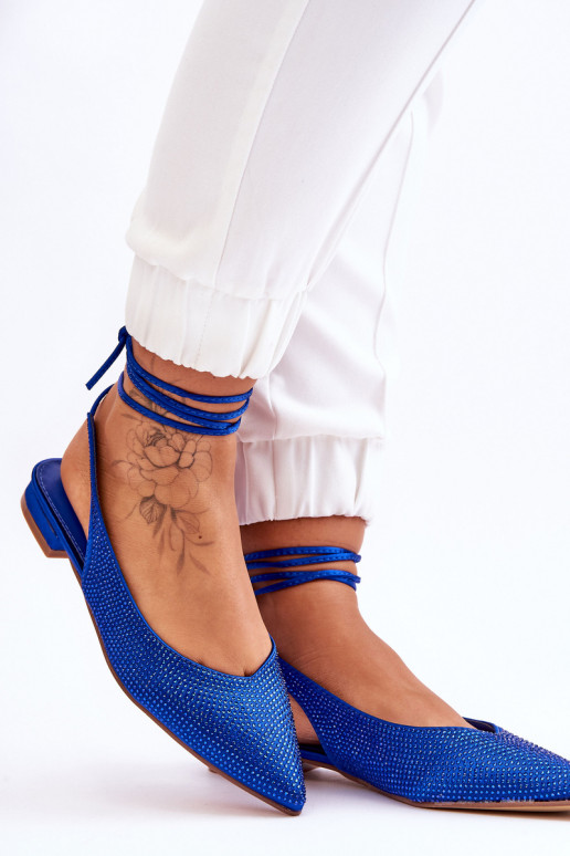 balerinos su kaspinėliais su kniedėmis mėlynos spalvos Mavis