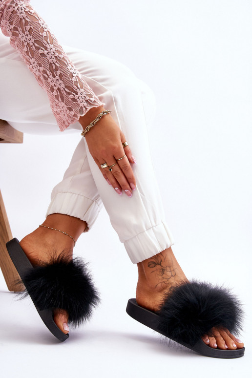 Stilingos guminės šlepetės su kailiuku Juodos spalvos Lucrece