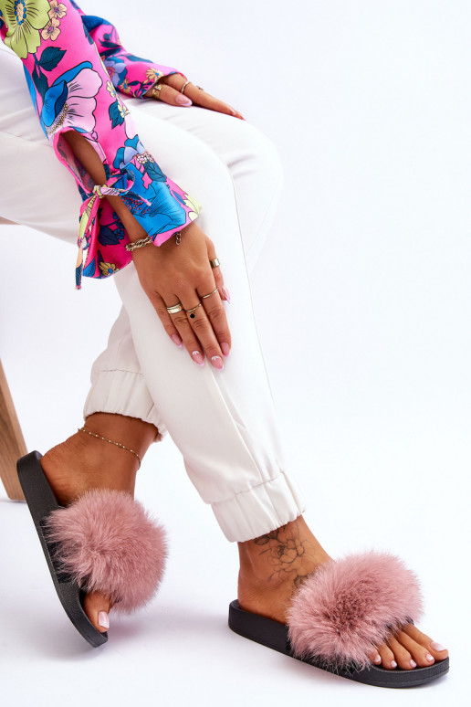 Stilingos guminės šlepetės su kailiuku rožinės spalvos Lucrece