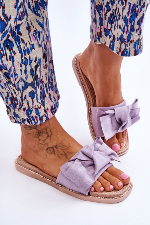 iš zomšos Šlepetės su kaspinais Violetinės spalvos Ambra