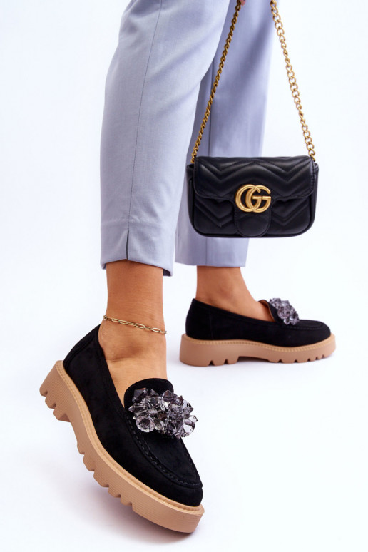 Zomšiniai mokasinai su spindinčiomis akutėmis juodos spalvos Demeris