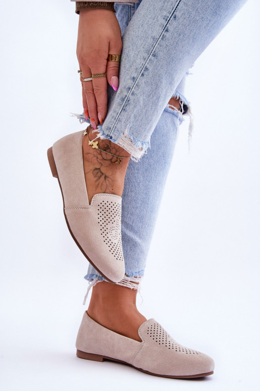 iš zomšos Mokasinai smėlio spalvos Giovana