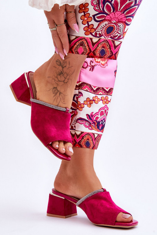 zomšinės šlepetės su kulniukais S.Barski KV-612-2 rožinės spalvos