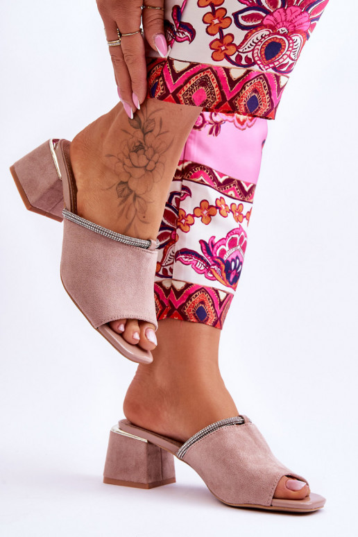 zomšinės šlepetės su kulniukais S.Barski KV-612-2 smėlio spalvos