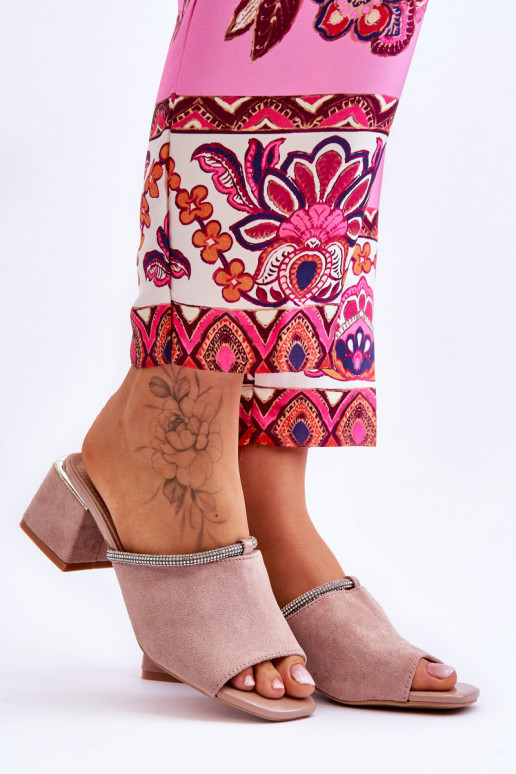 zomšinės šlepetės su kulniukais S.Barski KV-612-2 smėlio spalvos