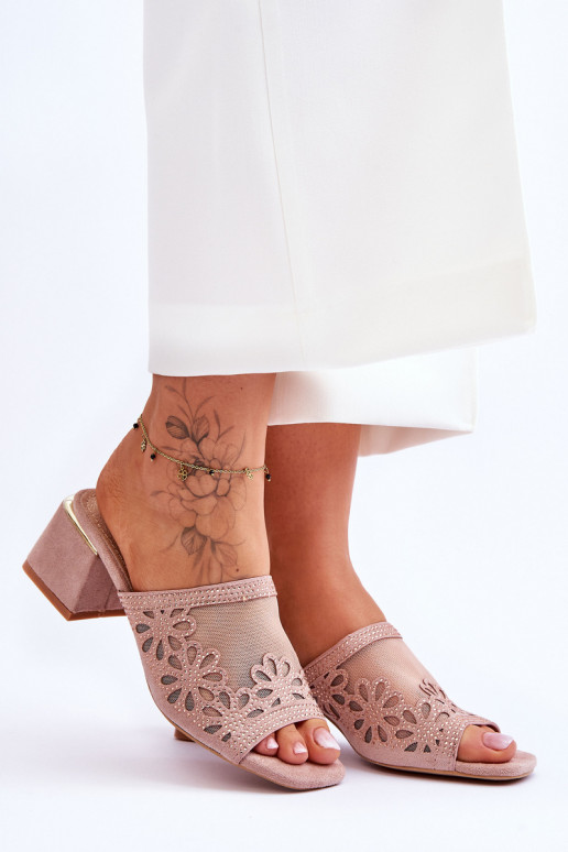 Šlepetės su kulniukais su tinkleliu S.Barski KV-612-1 Nude