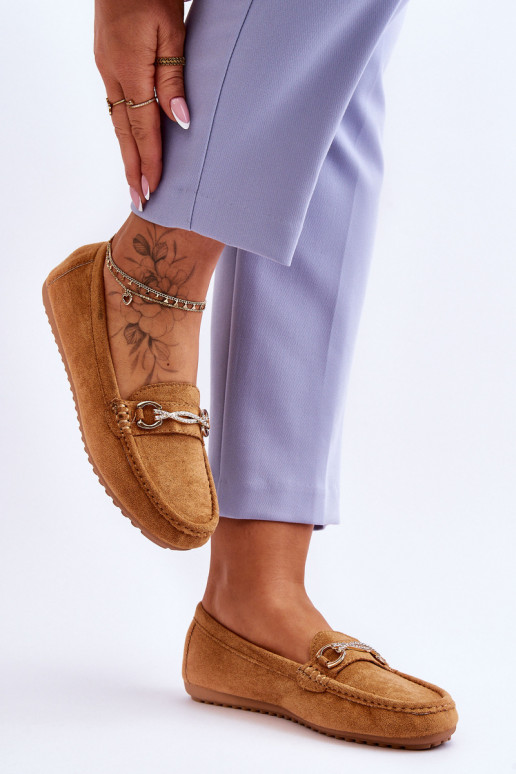 Klasikiniai zomšiniai mokasinai su ornamentais rudos spalvos Amera