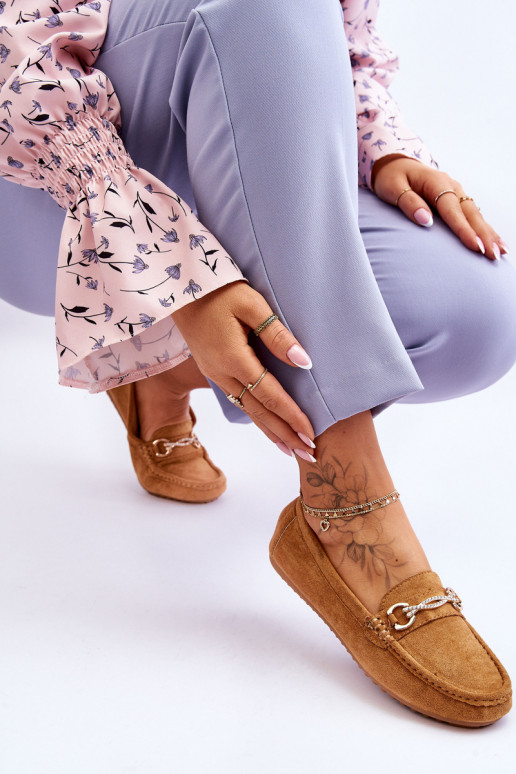 Klasikiniai zomšiniai mokasinai su ornamentais rudos spalvos Amera