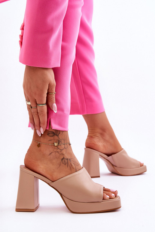 Odinės šlepetės su kulniukais smėlio spalvos Livesa