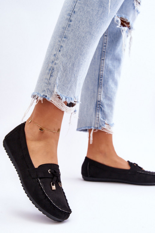 Klasikiniai zomšiniai mokasinai juodos spalvos Good Time