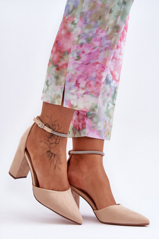 Zomšiniai bateliai su tviskančiomis akutėmis smėlio spalvos Diamond