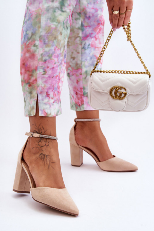 Zomšiniai bateliai su tviskančiomis akutėmis smėlio spalvos Diamond