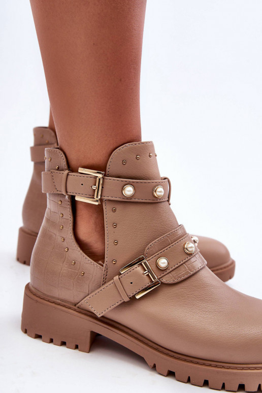 Moteriški aulinukai su dirbtiniais perlais smėlio spalvos Klarisa