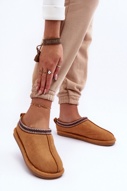 iš zomšos šlepetės su kailiuku rudos spalvos Polinna