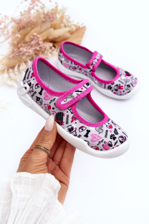 Vaikiškos šlepetės/balerinos Befado 114X521 pilka-rožinės spalvos