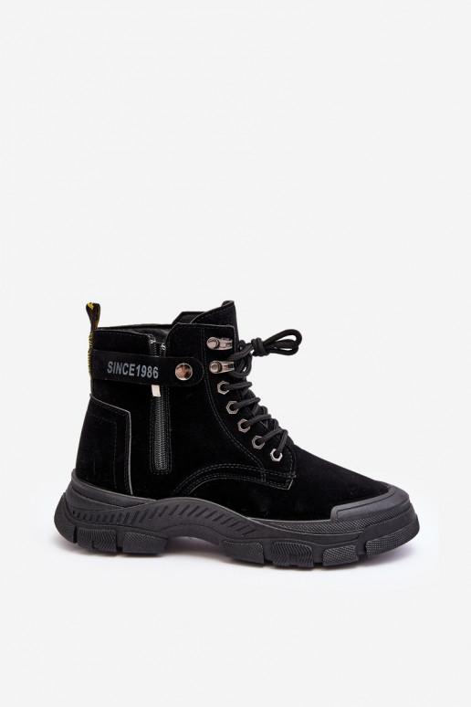 pašiltinti iš zomšos Moteriški aulinukai Juodos spalvos Jailina