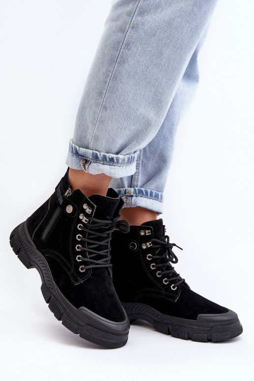 pašiltinti iš zomšos Moteriški aulinukai Juodos spalvos Jailina