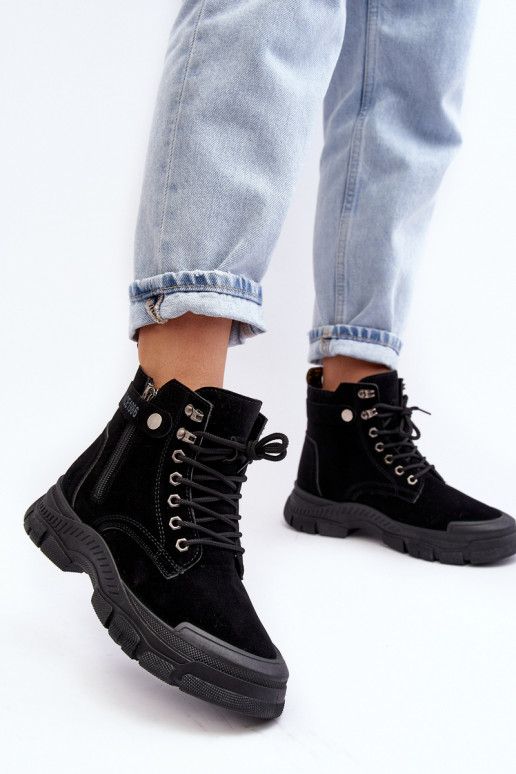 pašiltinti iš zomšos Moteriški aulinukai Juodos spalvos Jailina