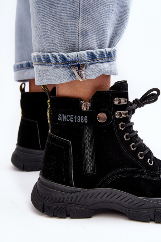 pašiltinti iš zomšos Moteriški aulinukai Juodos spalvos Jailina