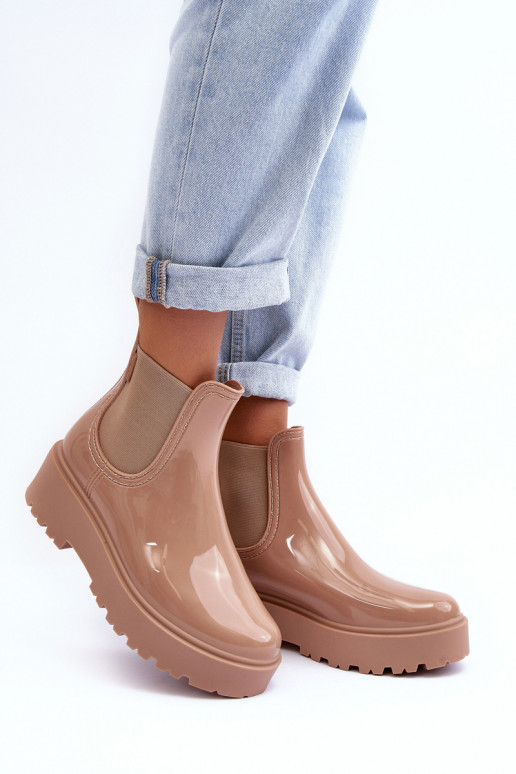 su lako efektu Guminiai batai Aulinukai su platforma Big Star MM274396 smėlio spalvos