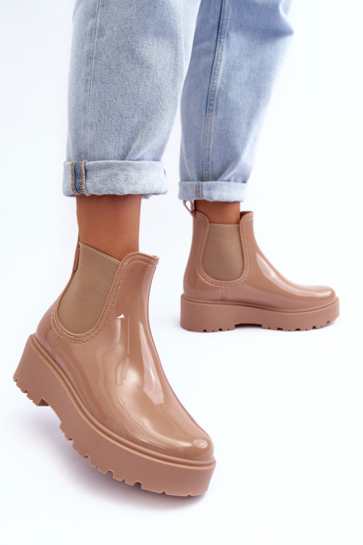 su lako efektu Guminiai batai Aulinukai su platforma Big Star MM274396 smėlio spalvos