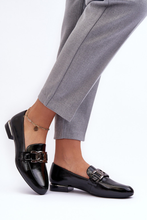 moteriški mokasinai su lako efektu su ornamentais juodos spalvos Camilena