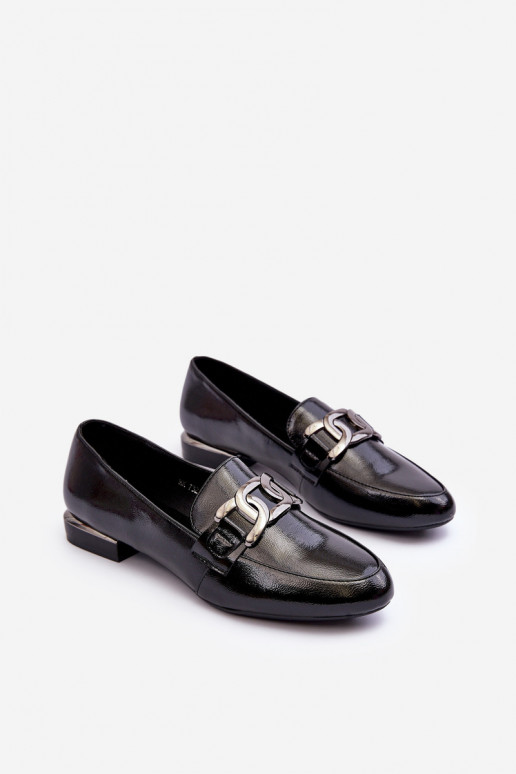 moteriški mokasinai su lako efektu su ornamentais juodos spalvos Camilena