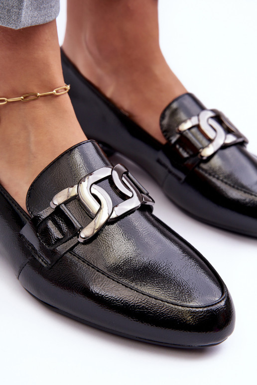 moteriški mokasinai su lako efektu su ornamentais juodos spalvos Camilena