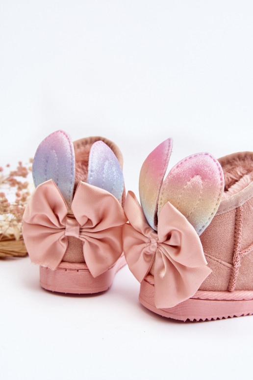 Vaikiški pašiltinti sniego batai su kaspinėliais rožinės spalvos Meriva