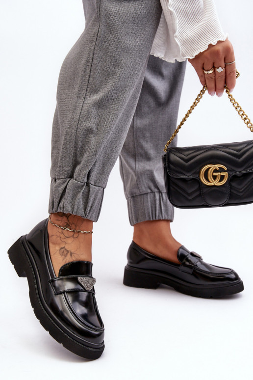 batai Mokasinai su plačiais kulniukais juodos spalvos Venla