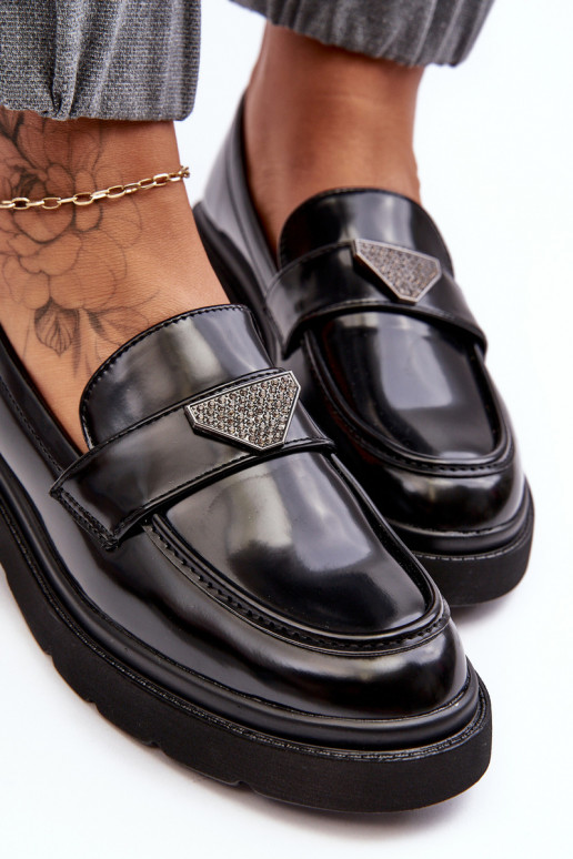 batai Mokasinai su plačiais kulniukais juodos spalvos Venla