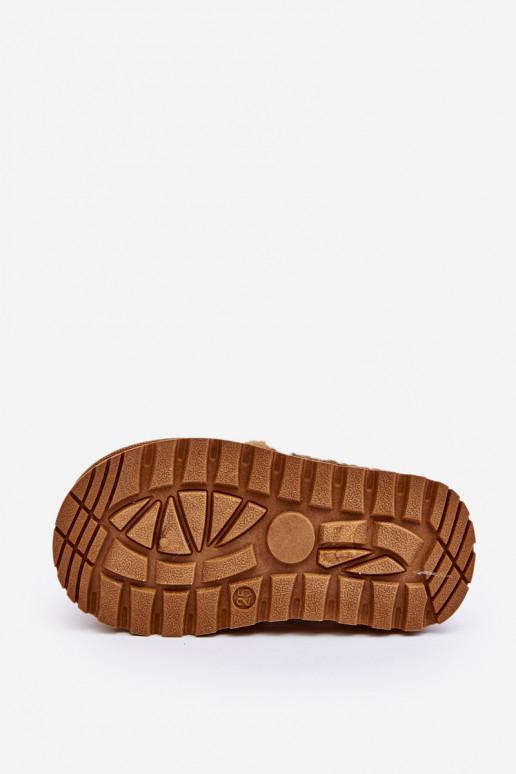 Šlepetės Vaikiški su kailiuku rudos spalvos Birasta