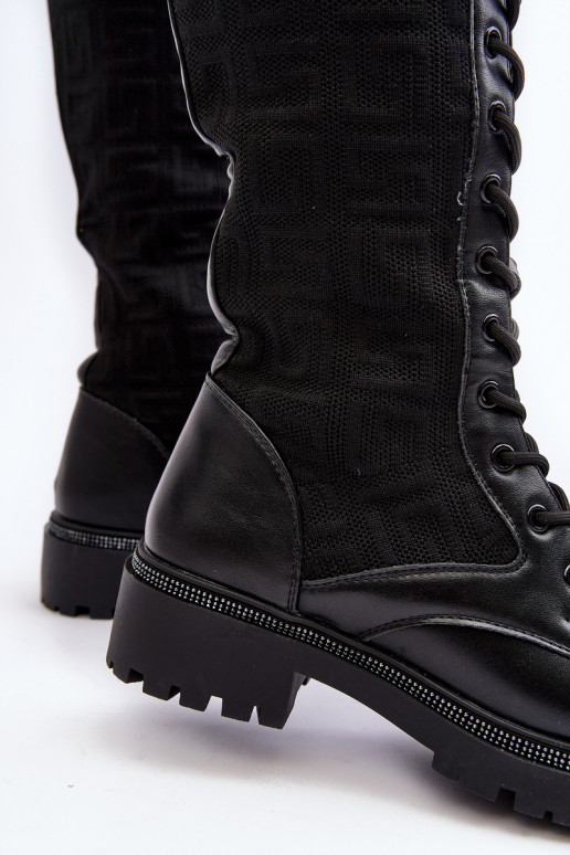 moteriški ilgaauliai batai su raišteliais su elastinga viršutine dalimi juodos spalvos Virxinia moteriški ilgaauliai batai su raišteliais su elastinga viršutine dalimi juodos spalvos Virxinia