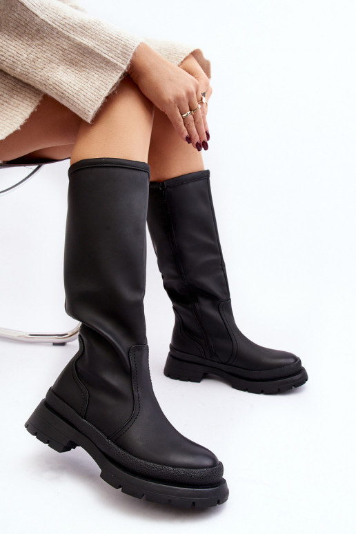 Šilti ilgaauliai batai su plačiais kulniukais juodos spalvos Desiren Šilti ilgaauliai batai su plačiais kulniukais juodos spalvos Desiren