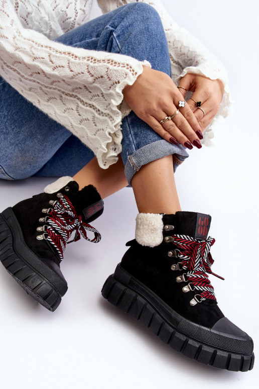 pašiltinti Aulinukai batai su masyviu padu juodos spalvos Ralotta