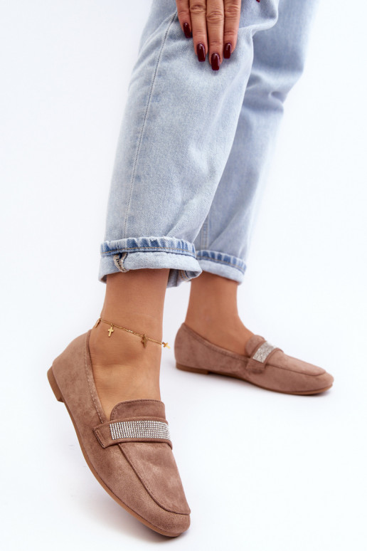 Mokasinai su tviskančiomis akutėmis rudos spalvos Ralrika